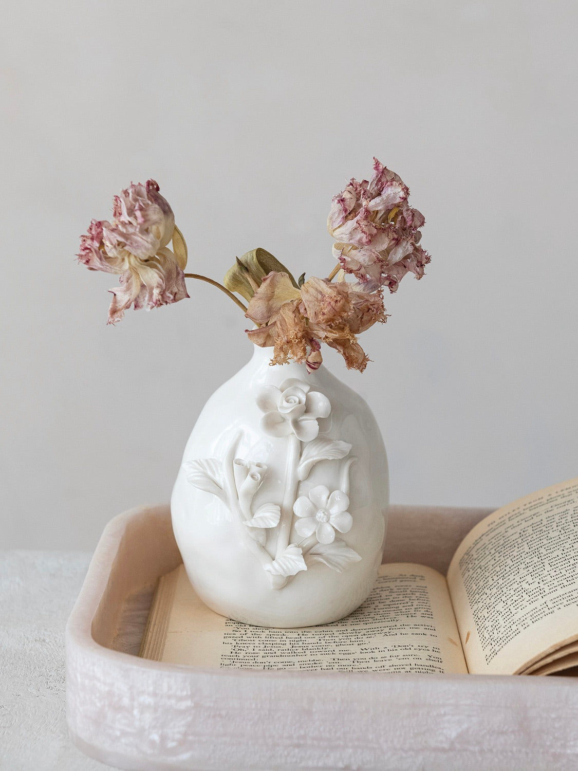 Stoneware Vase with 3D Flowers