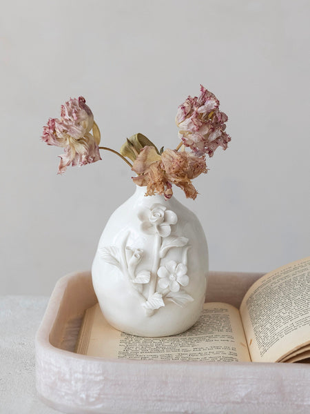 Stoneware Vase with 3D Flowers