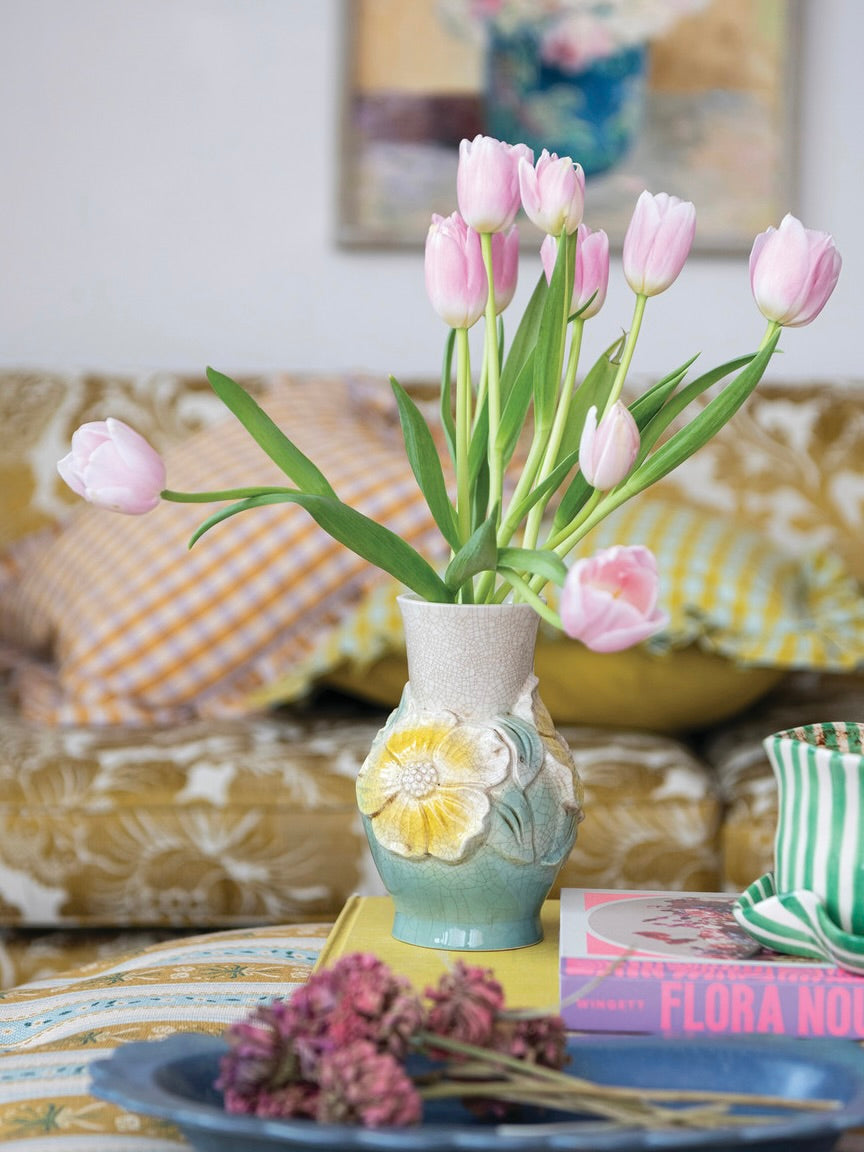 Hand Painted Stoneware Reproduction Vase