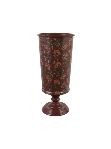 Metal Footed Vase with Floral Pattern
