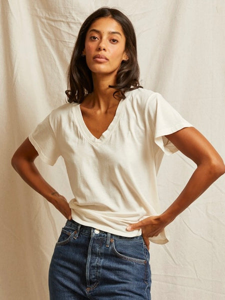 perfectwhitetee Hendrix Cotton Short Sleeve Boxy V-Neck Tee