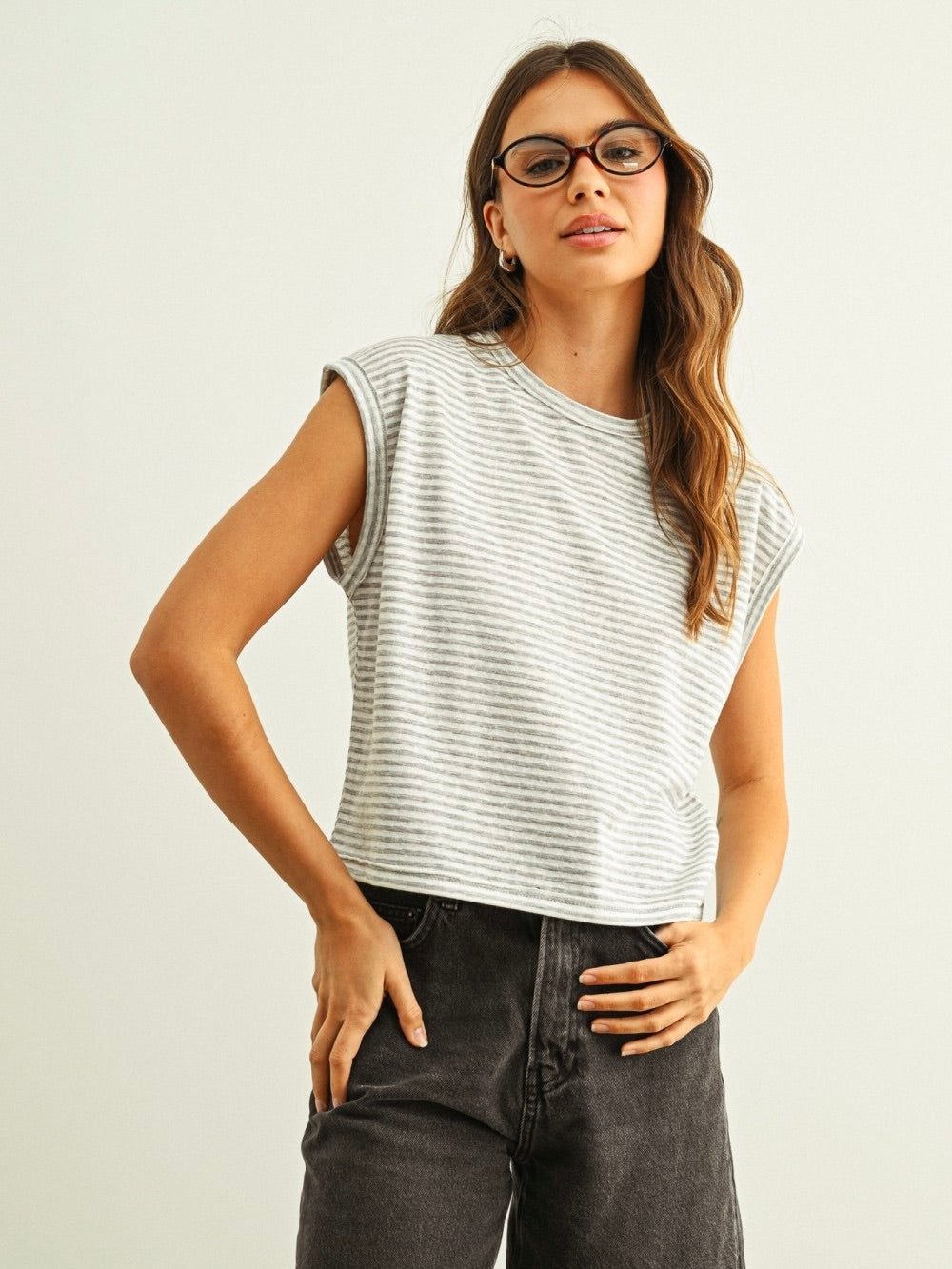 Stripe Pattern Slub Top
