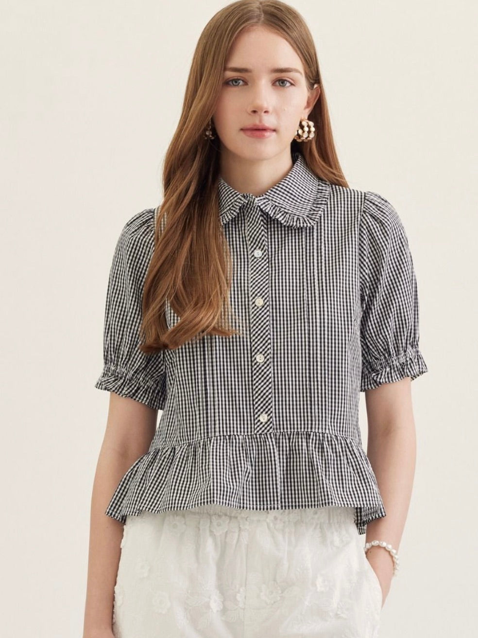Haley Check Peplum Top