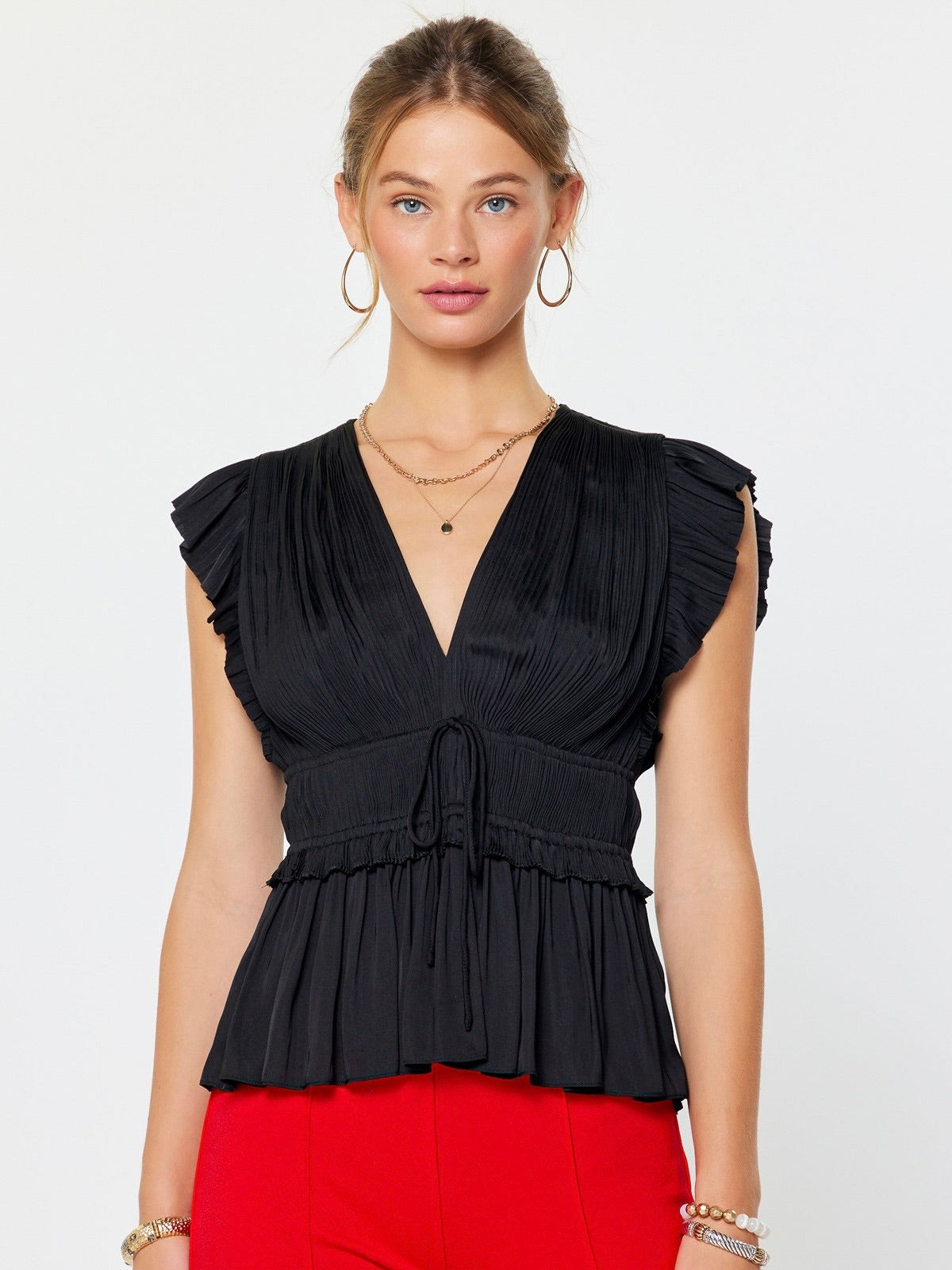 Pleated Peplum Blouse
