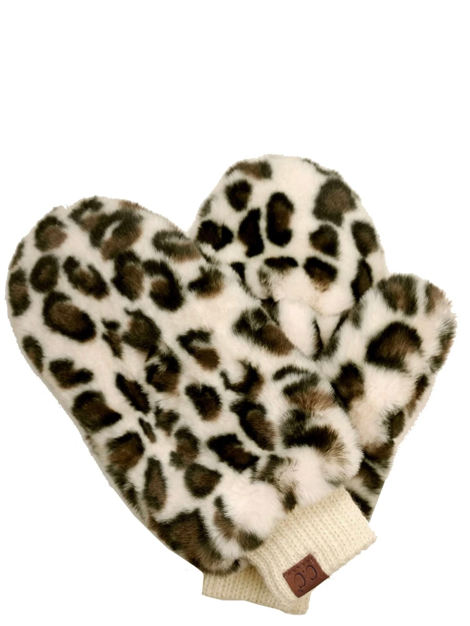 Faux Fur Leopard Mittens