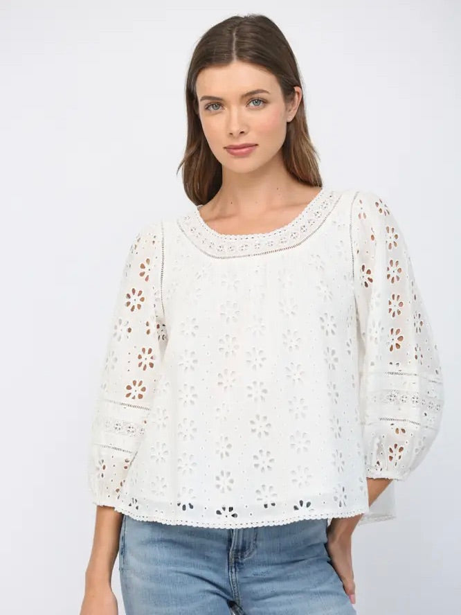 Lace Trimmed Eyelet Blouse
