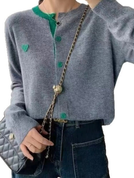 Heart Patch Colorblock Cardigan