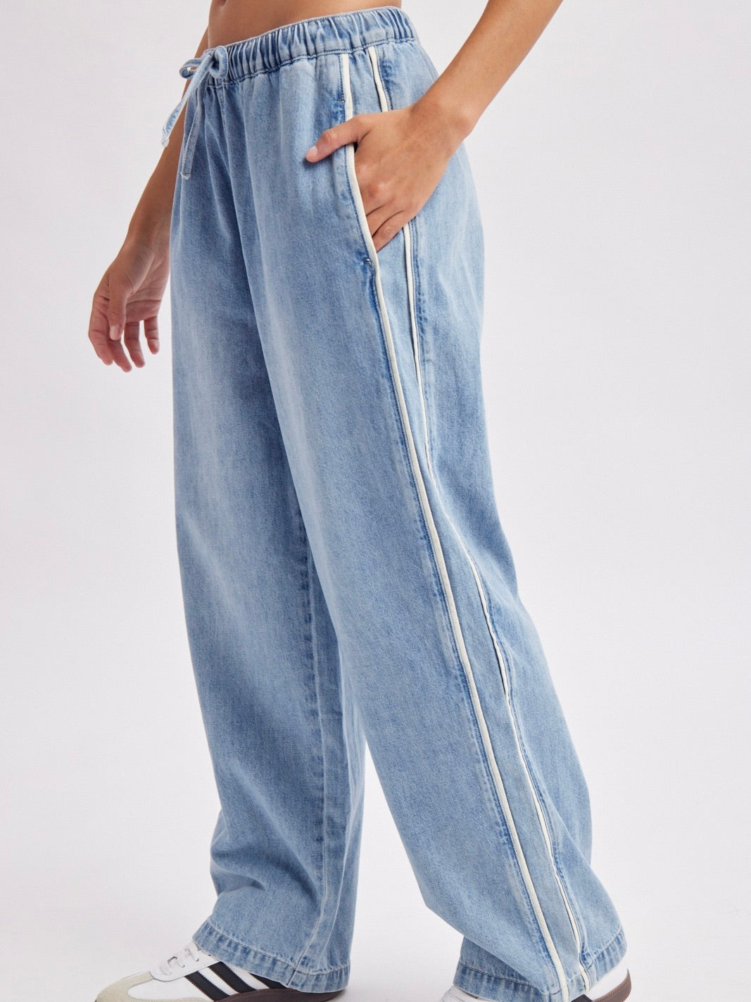 Drawstring Track Denim Pants