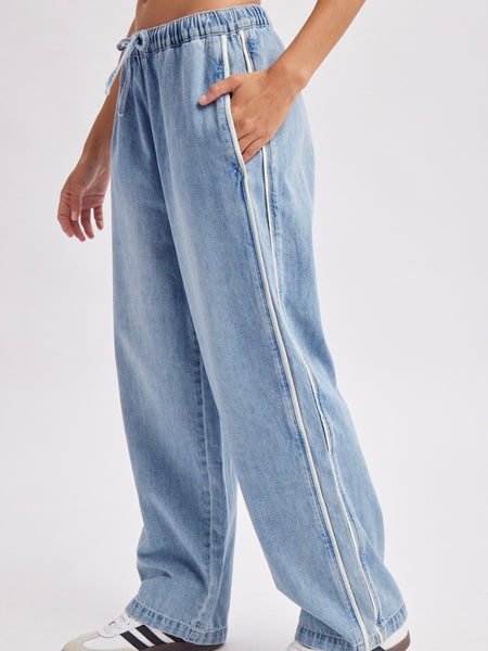 Drawstring Track Denim Pants