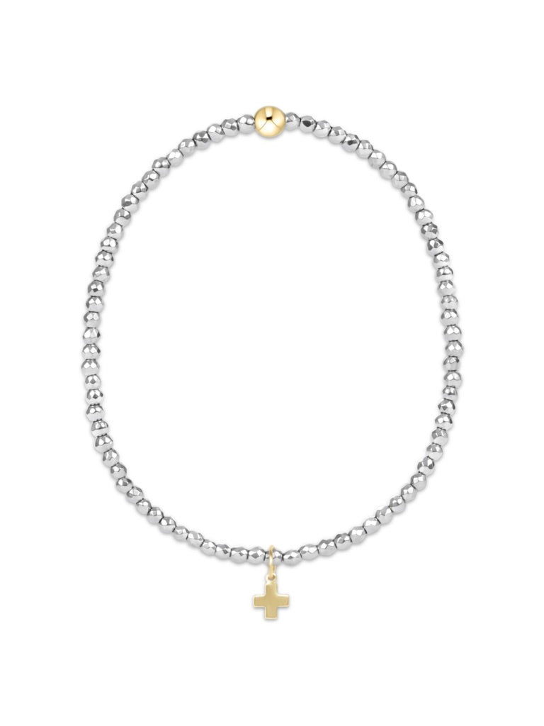 {enewton} Silver Faceted Hematite 2mm Bead Bracelet - Signature Cross Gold Charm