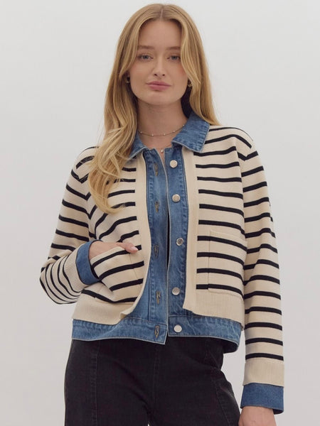 Chloe Denim Trim Sweater Jacket