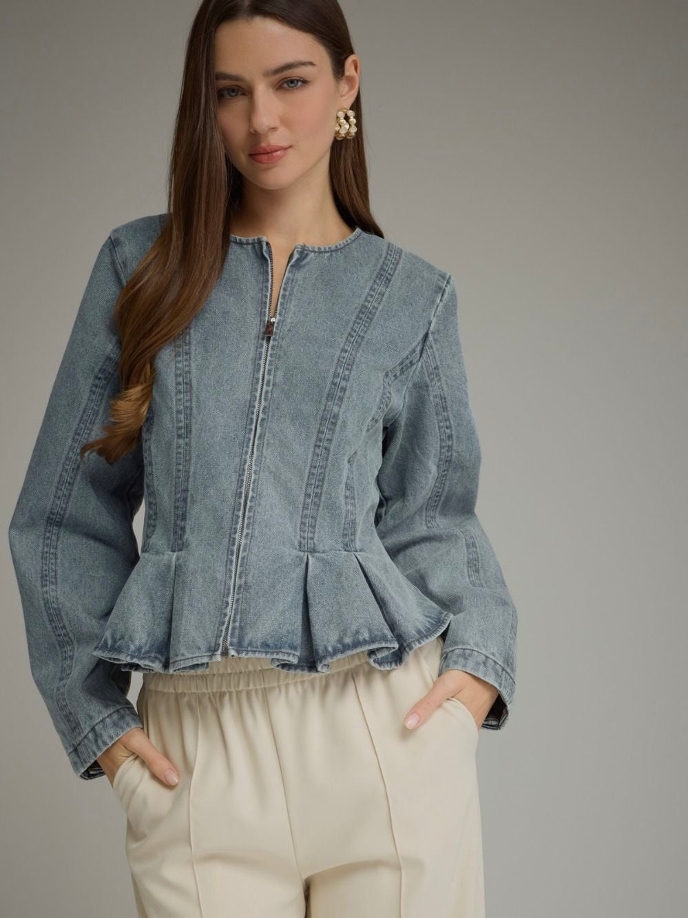 Pristine Peplum Denim Jacket