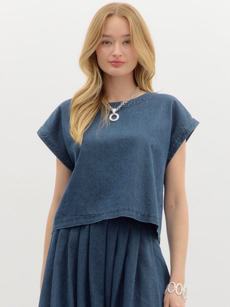 Darla Denim Button Back Top