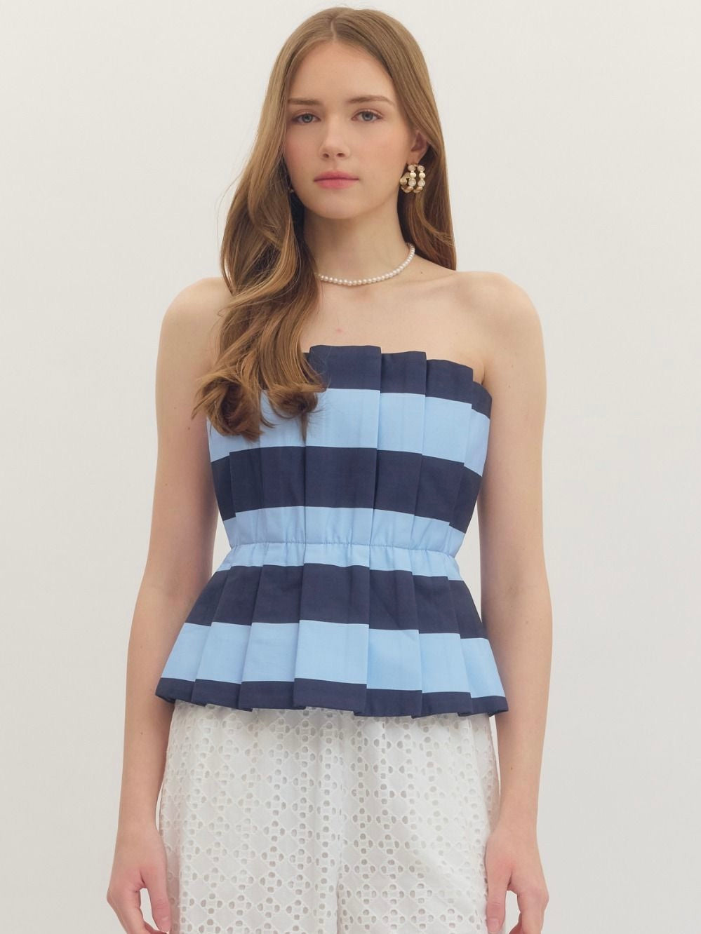 Striped Strapless Peplum Top