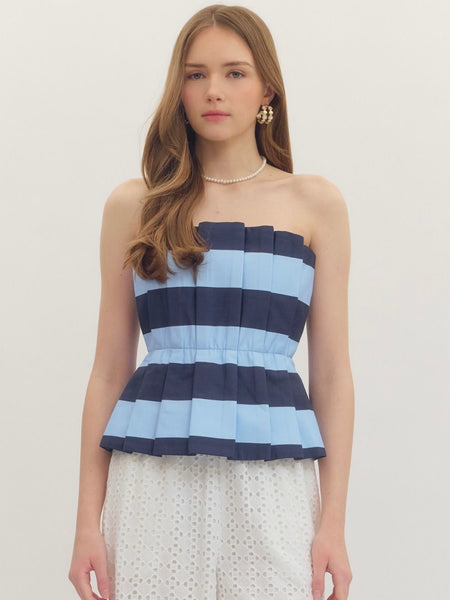 Striped Strapless Peplum Top
