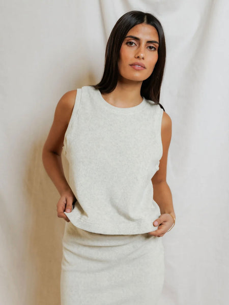 perfectwhitetee Esther Loop Terry High Neck Crop Tank