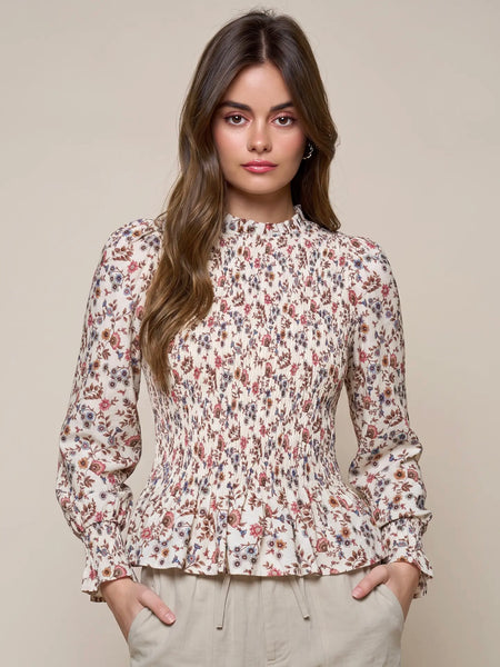 Smocked Floral Peplum Top
