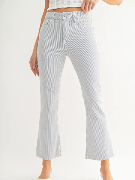 Just Black Denim : Stripe Tonal Crop Flare Jean