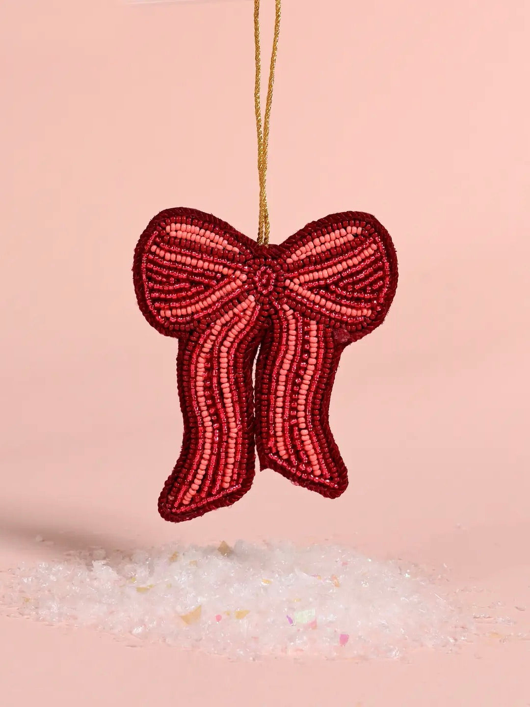 Red Bow Hand Beaded Ornament