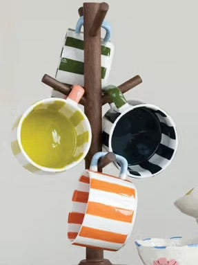 Hand Painted Striped Stoneware Mugs
