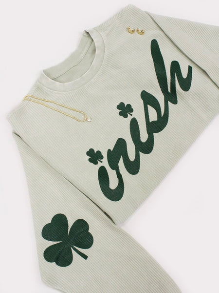 Custom Irish Script Shamrock Corded Crew Sweatshirt