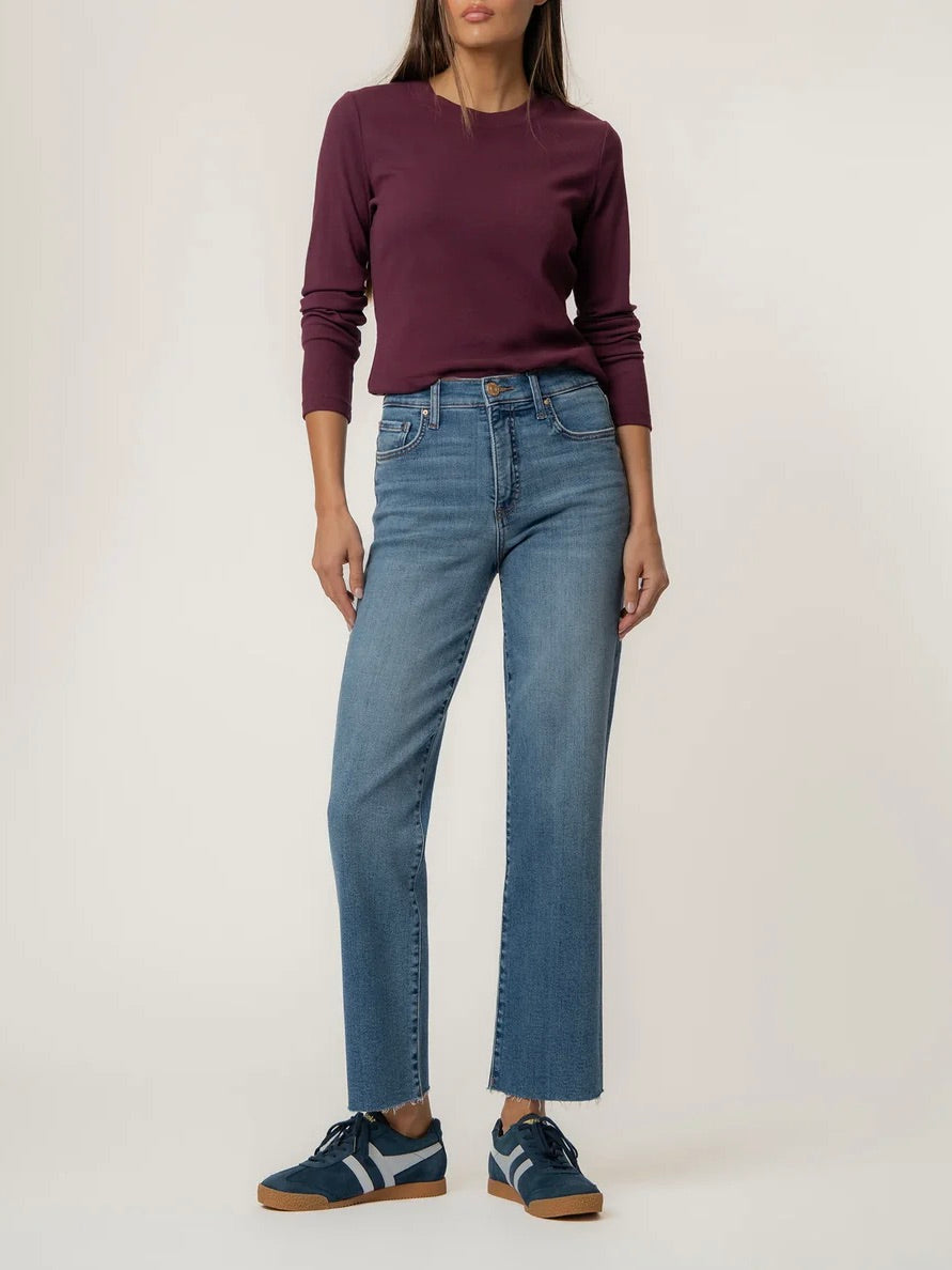 Kut Jeans Avery High Rise Fab Ab Easy Straight Leg Raw Hem