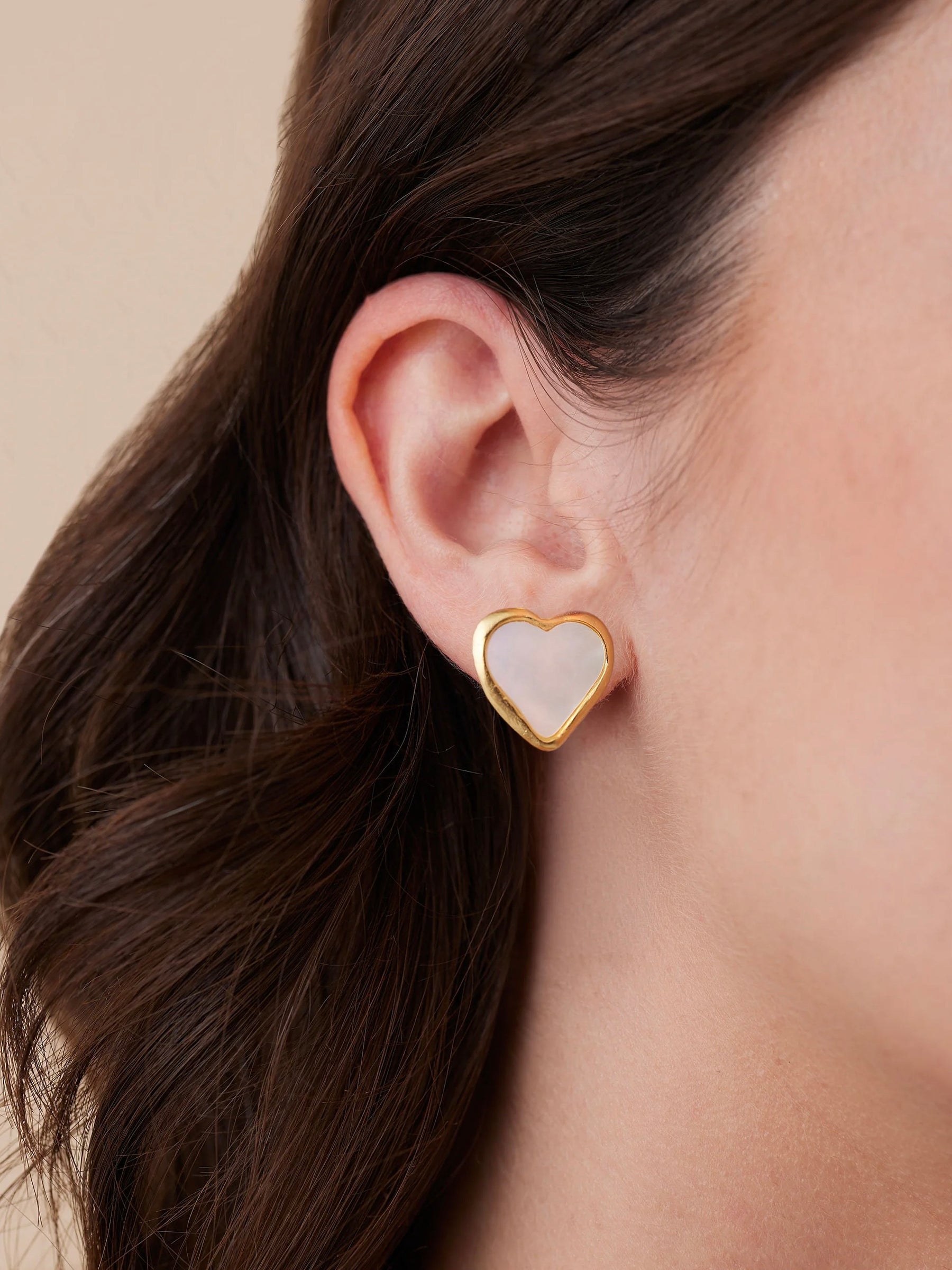 Susan Shaw Small Mother of Pearl Heart Studs