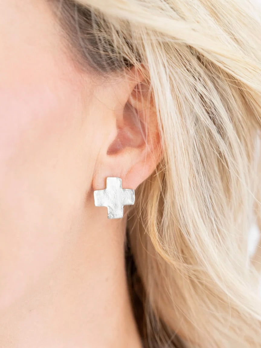 Susan Shaw Small Silver Square Cross Studs
