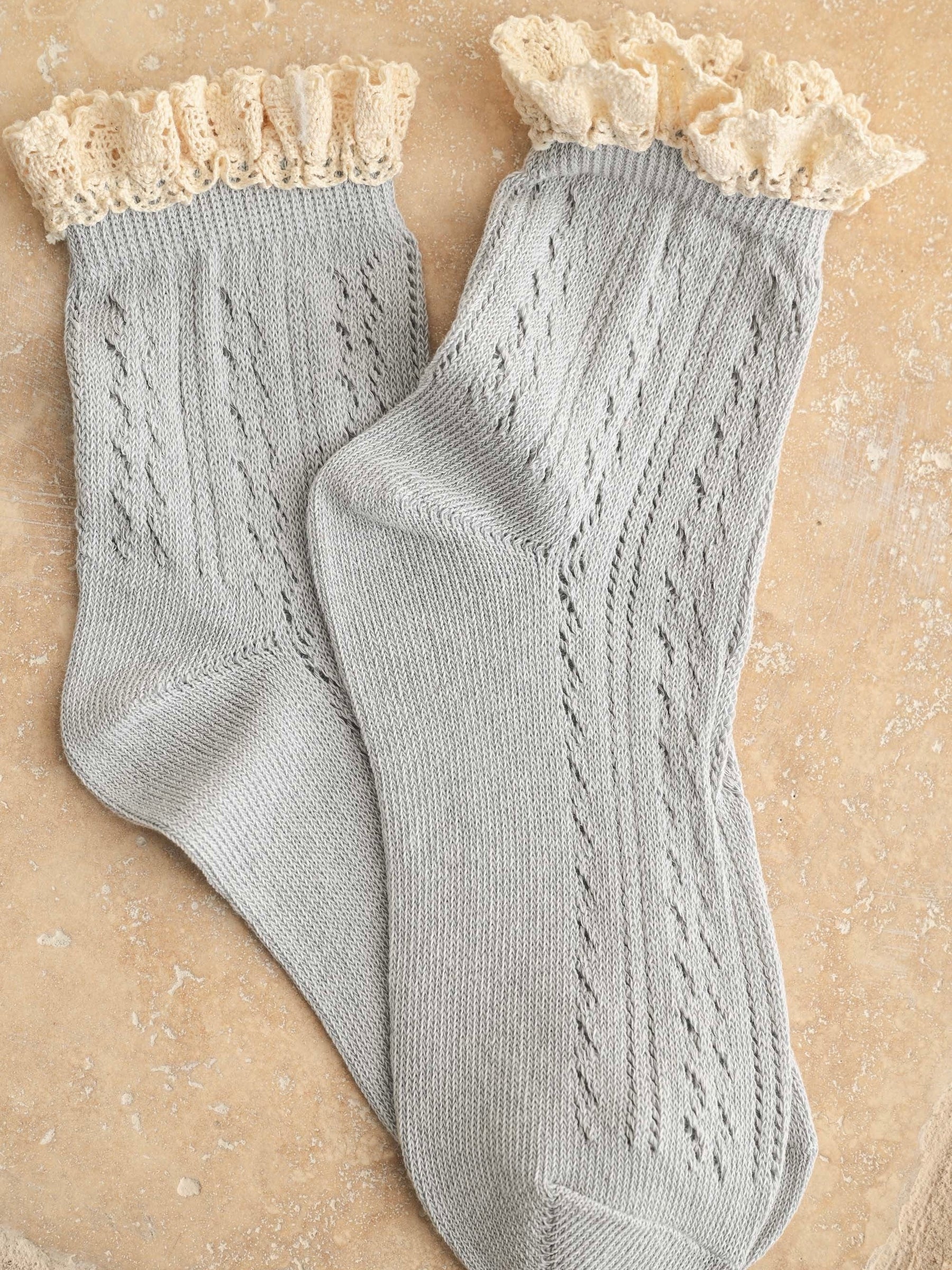 Net Pointelle Socks with Crochet Trim