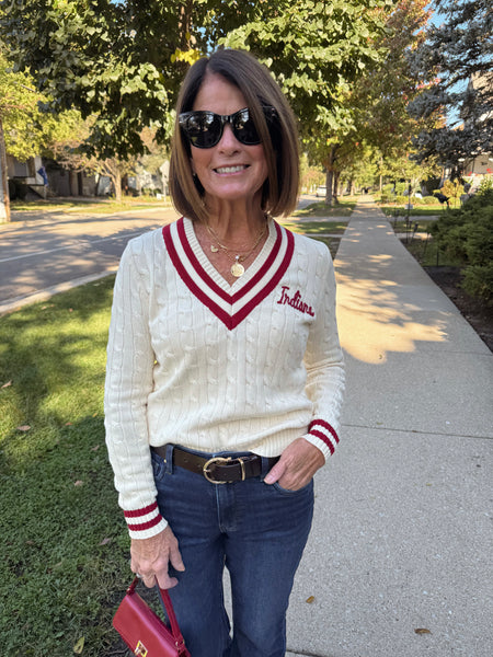 Indiana Cable Knit Tennis V-Neck Sweater