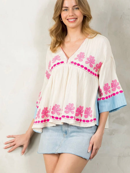 Kimono Sleeve Embroidered Top