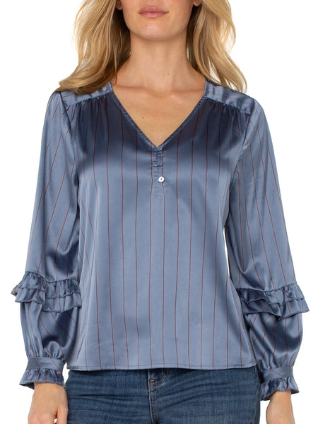 {Liverpool} Long Sleeve Woven Blouse with Ruffles