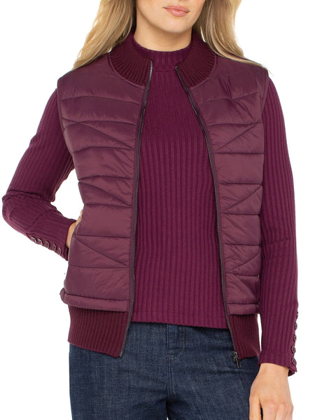 {Liverpool} Sleeveless Quilted Front Full Zip Sweater Vest