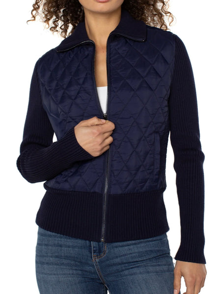 {Liverpool} Long Sleeve Zip Front Sweater/Woven Jacket