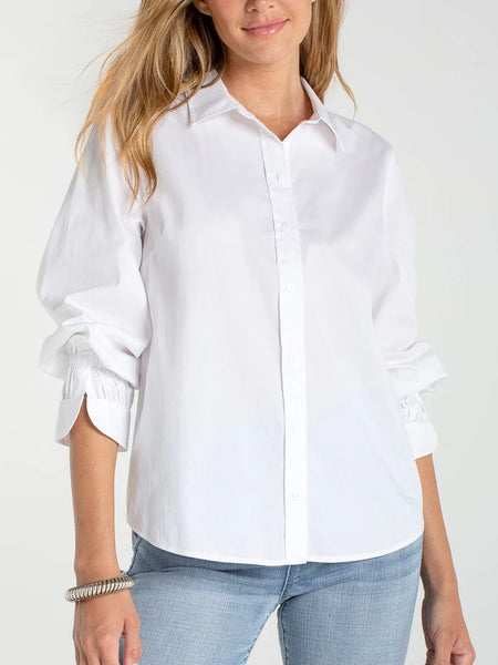 {Liverpool} Adjustable Sleeve Button Front Woven Top