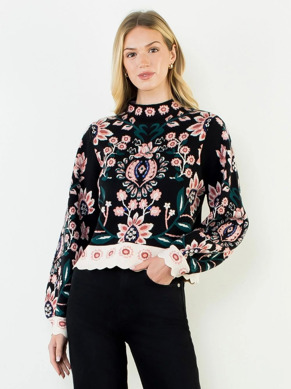 Edgewater High Neck Floral Sweater