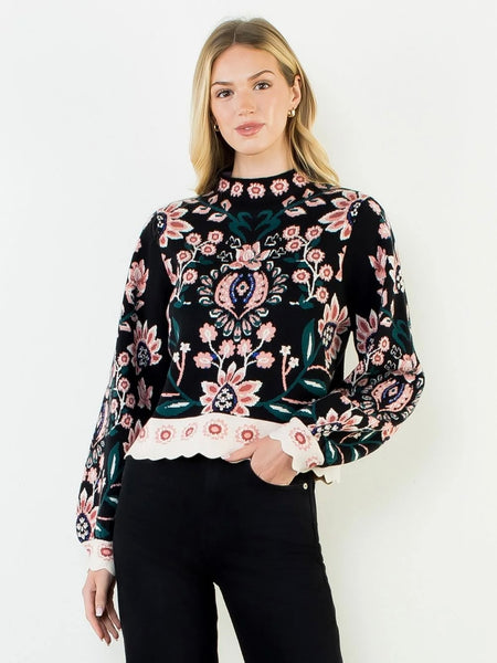 Edgewater High Neck Floral Sweater