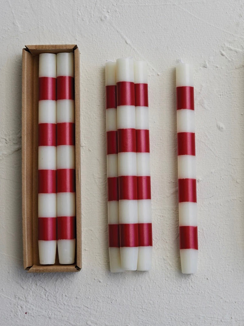 Striped Taper Candles Set - Red & White Stripe