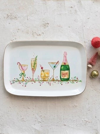 15" Stoneware Holiday Cocktail Platter