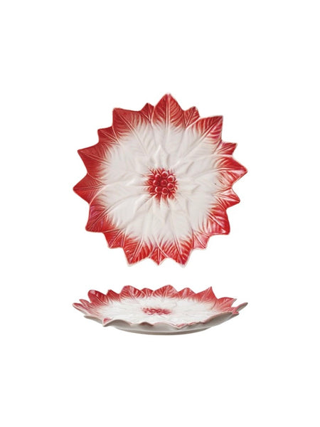 Hand Painted Stoneware Poinsettia Plate