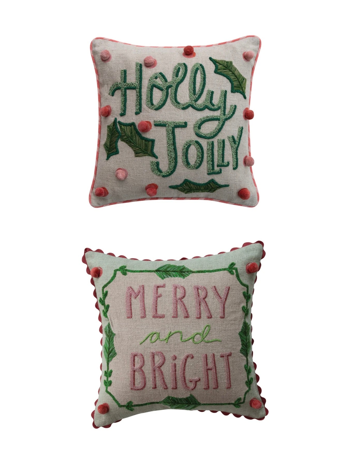 Linen Printed Pillow with Embroidery