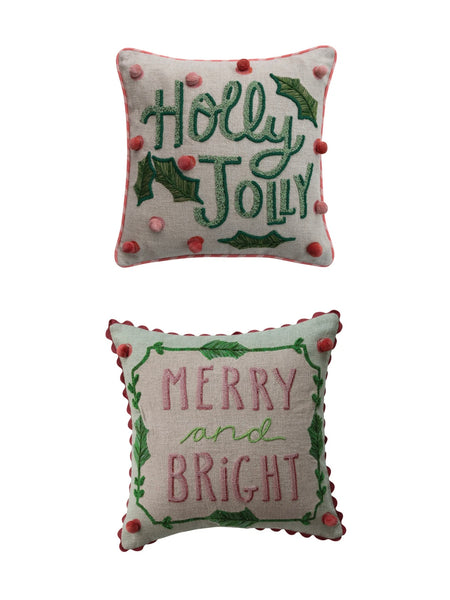 Linen Printed Pillow with Embroidery