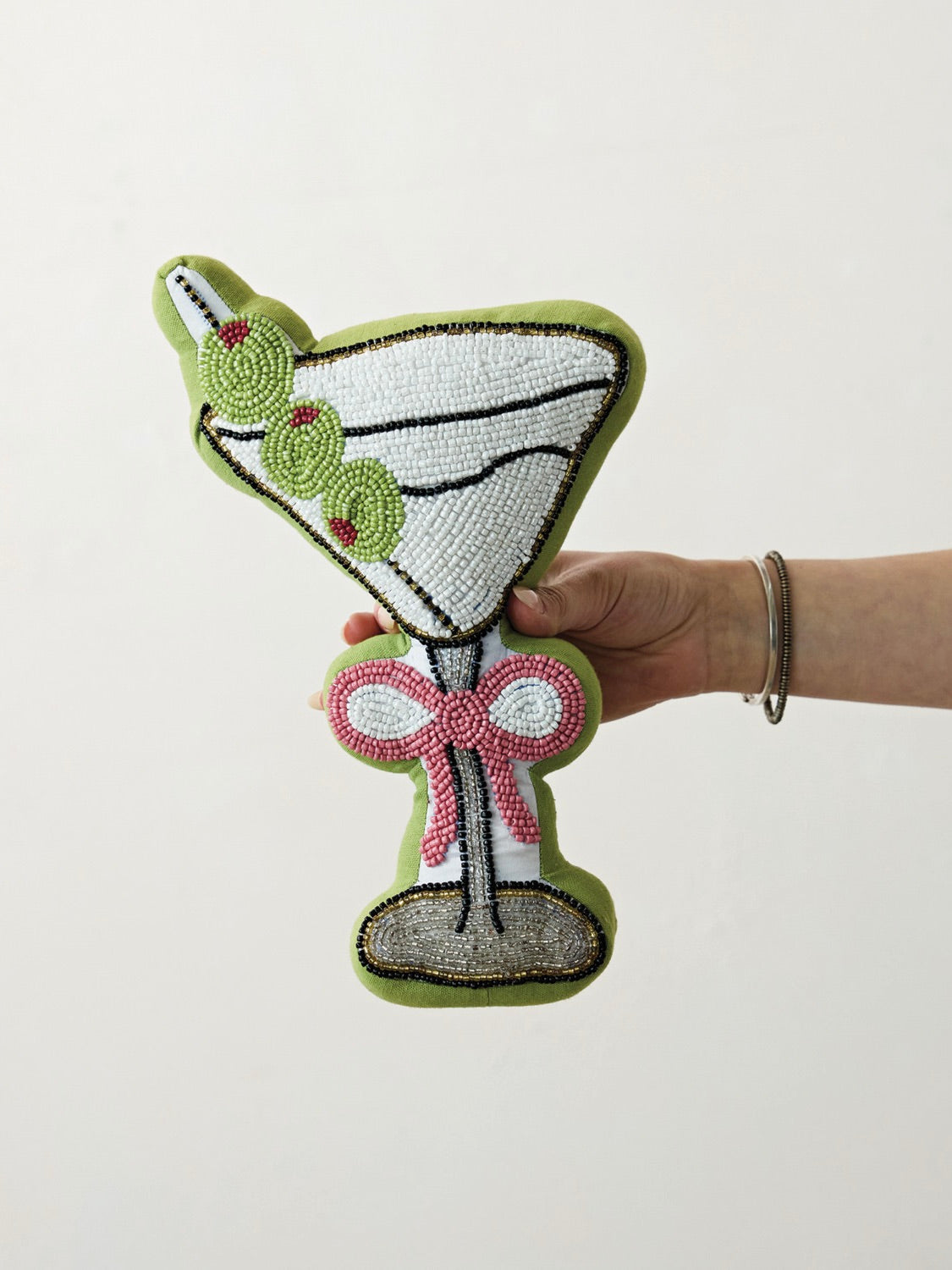 Fabric Beaded Martini Shaped Pillow