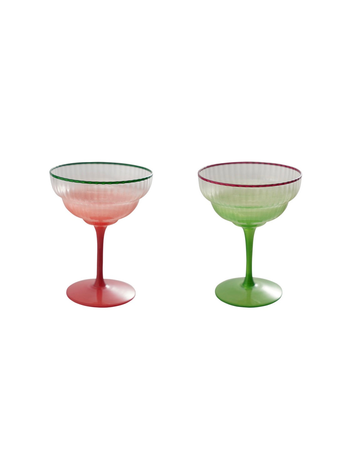 Fluted Stemmed Coupe Holiday Glass with Colored Rim