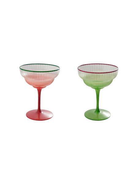Fluted Stemmed Coupe Holiday Glass with Colored Rim