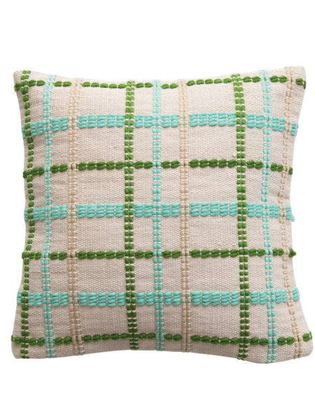 Stitched Plaid Blue & Green Pillow