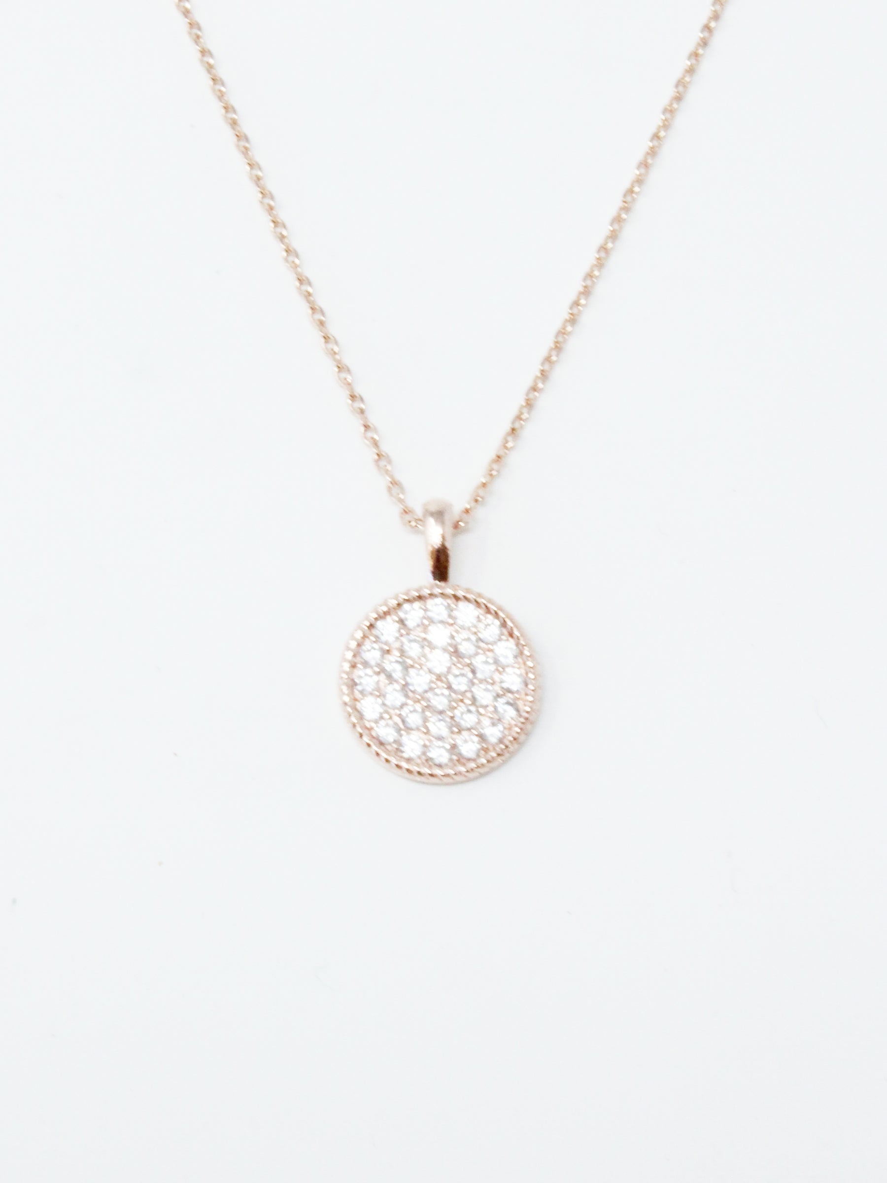 Cable Wreathed Pave Disc Necklace