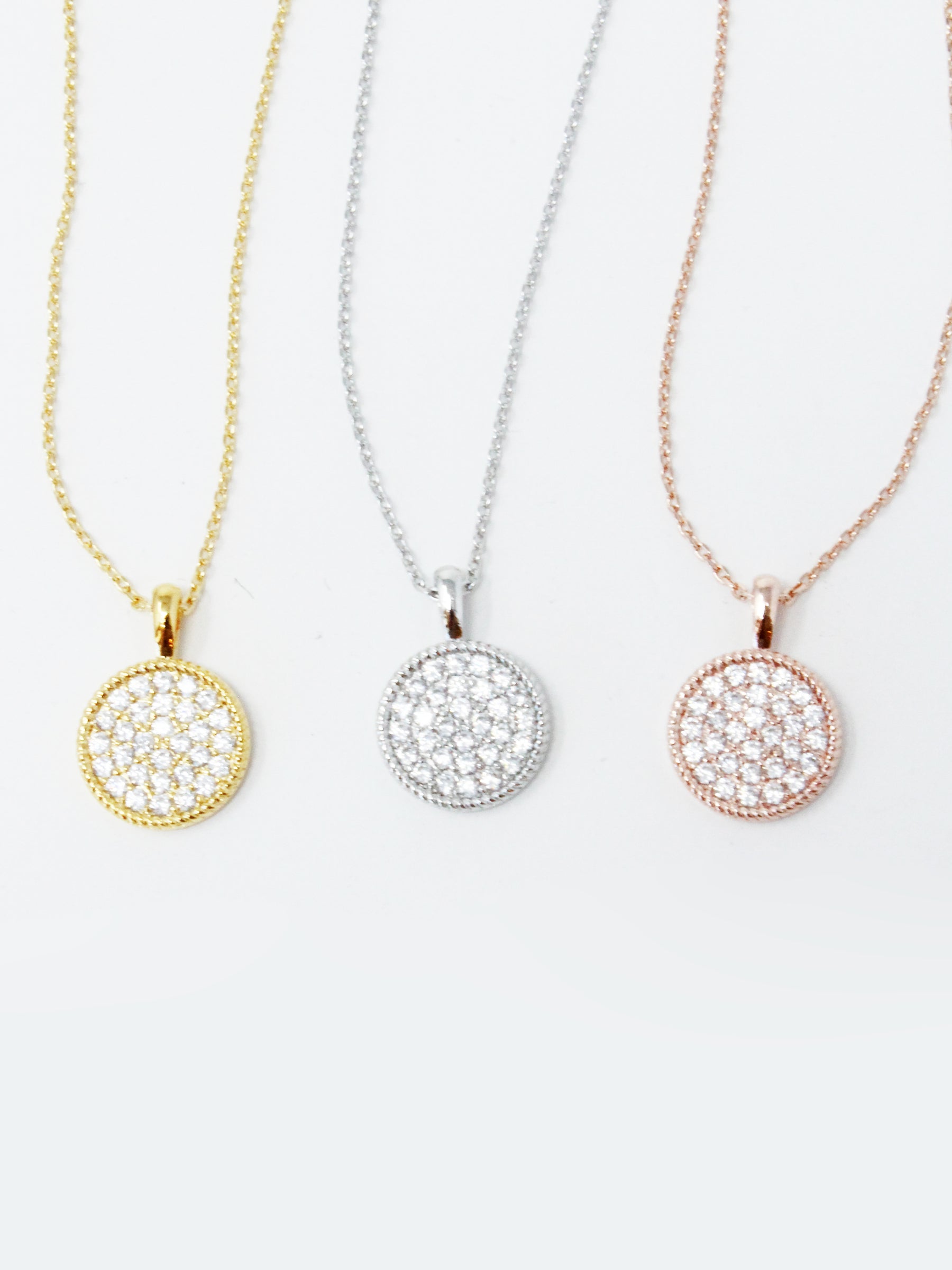 Cable Wreathed Pave Disc Necklace