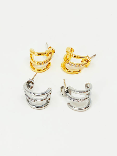 Triple Grip Pave Earrings